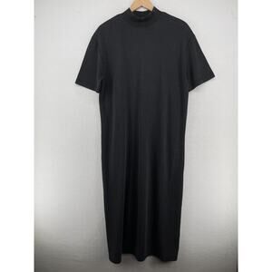 ZARA Dress M Mock Neck Maxi Jersey Sweatshirt Short Sleeve Vented Back Black